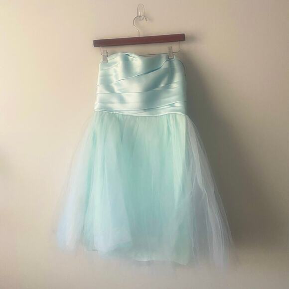 ML Monique Lhuillier Katerina Dress Light Blue Strapless Knee Length Size‎ 10 - Picture 4 of 8